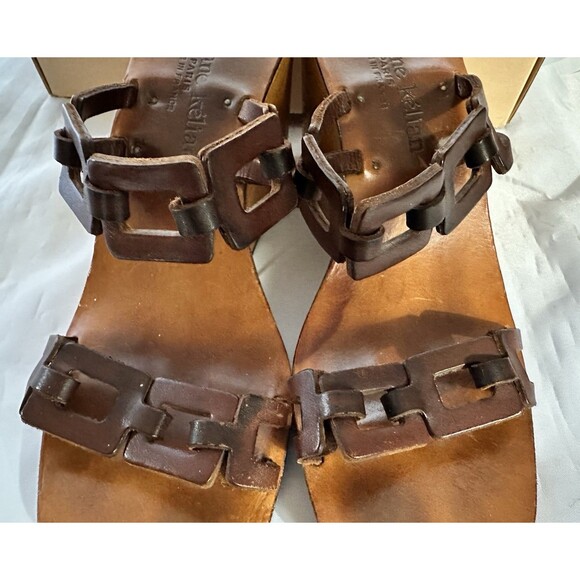 Vintage Stephane Kelian Brown Leather And Wood Platform Wedge Sandals Sz 9.5 - Picture 16 of 16